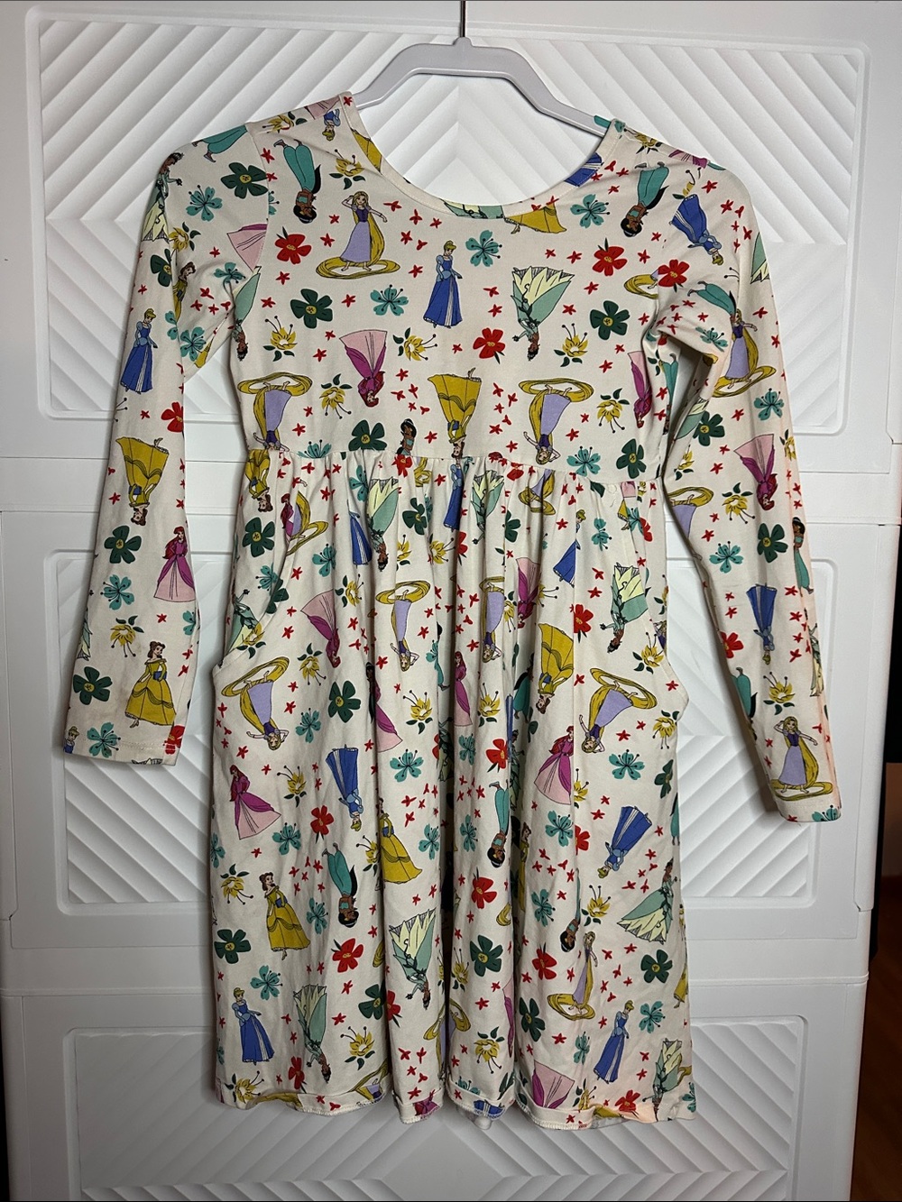 Hanna Andersson Cream Dress with Multicolor Princess & Floral Prints